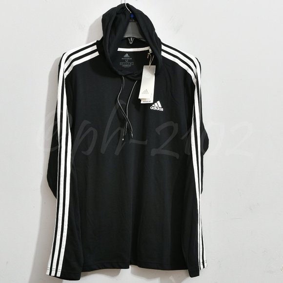 adidas‎ Men’s lightweight, 3  white stripes, Pullover Hoodie BLACK - Picture 1 of 7